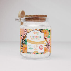 Calming bath salts in a glass jar