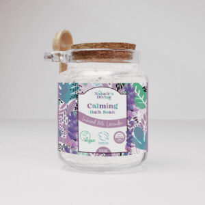 Calming bath salts in a glass jar