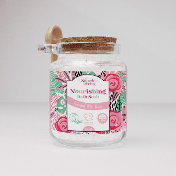 Calming bath salts in a glass jar